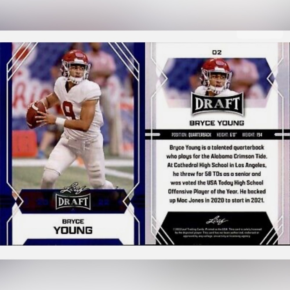 🏈 Bryce Young 2022 Leaf Draft Rookie Card #49 Alabama Crimson Tide